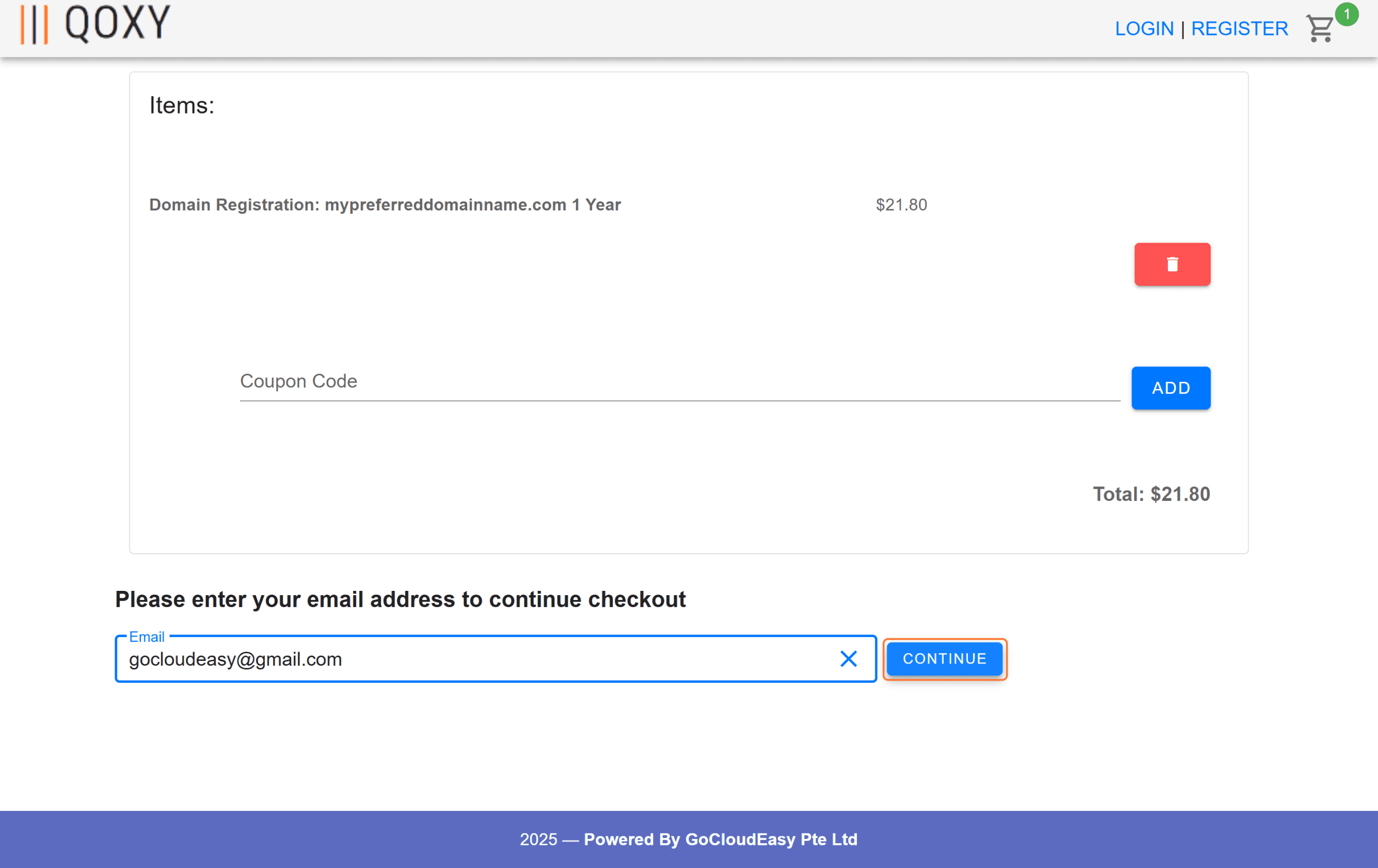 Continue button
