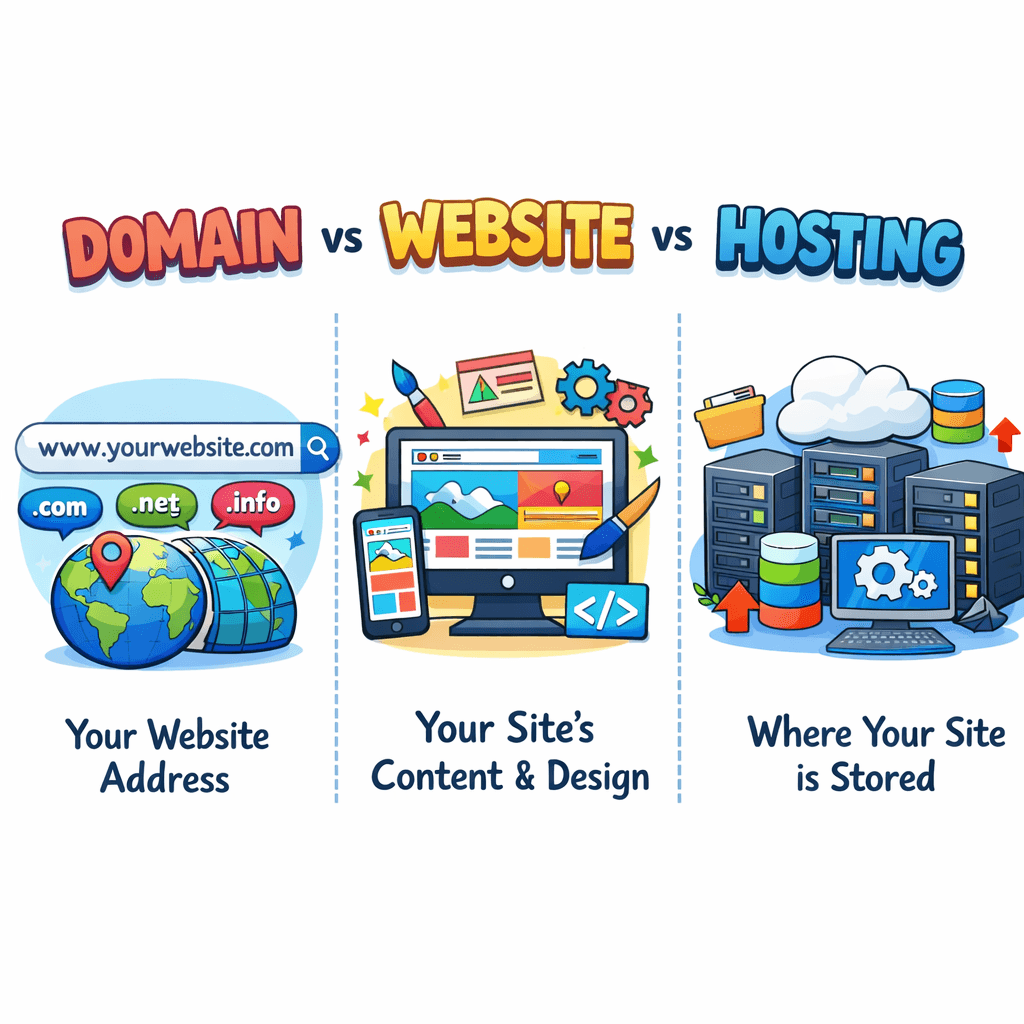 Domain vs Website vs Hosting: What’s the Difference? | Complete Guide